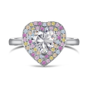 ANYCO Ring Sparkling Heart Shape S925 Sterling Silver Ring Band Rainbow Diamond CZ 5A Rings Jewelry