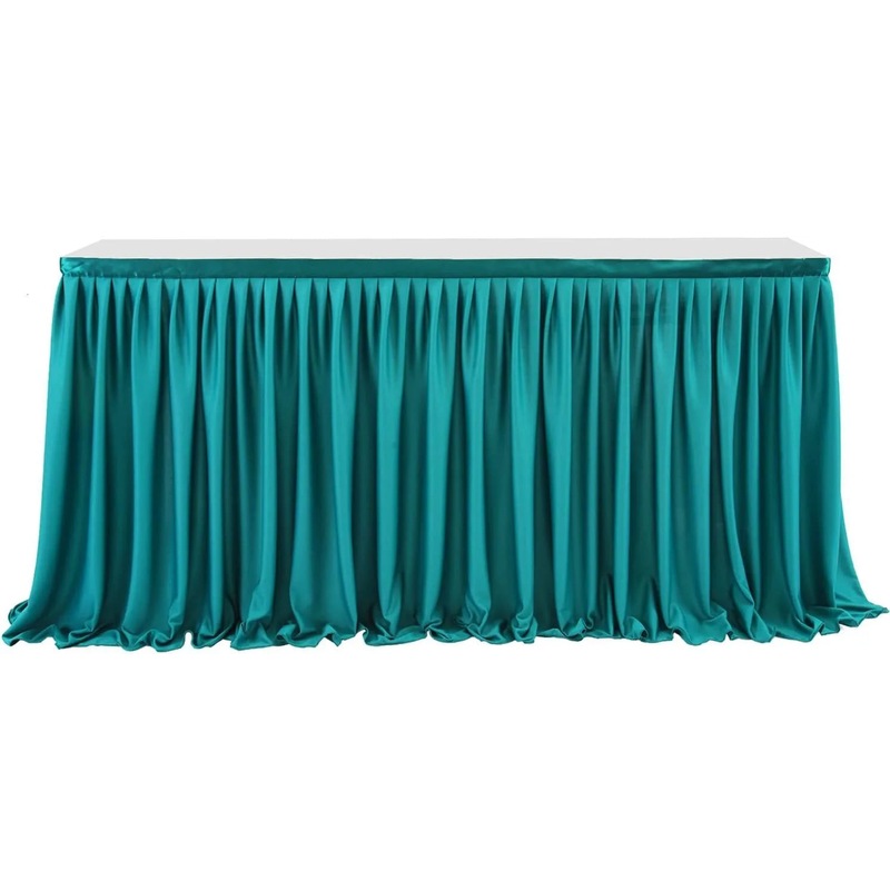 Buy Anyhouz Table Skirt Peacock Blue Polyester Pleated Ruffle Dining ...