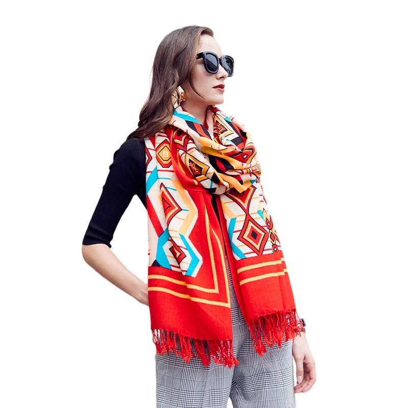 Buy Anyyou 100 Merino Wool Orange Native Tribe Silk Satin Large Winter