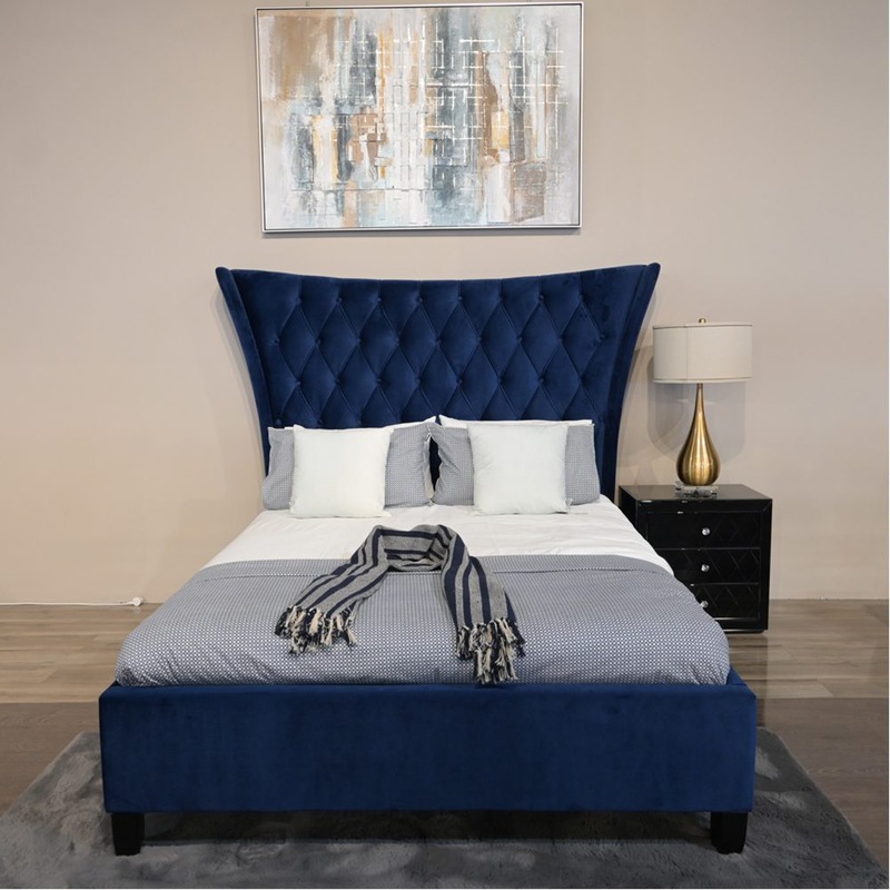 Buy Ashley Velvet King Bed Frame Navy Blue MyDeal
