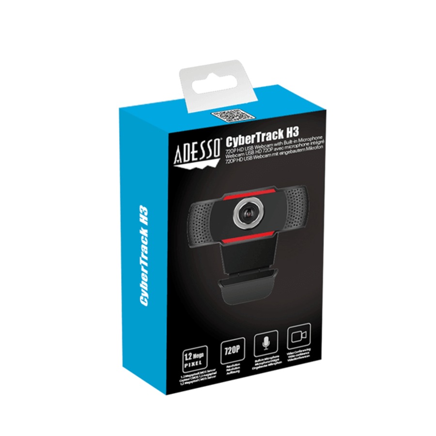 Adesso H3 Webcam 720P HD USB Webcam Built-In Microphone