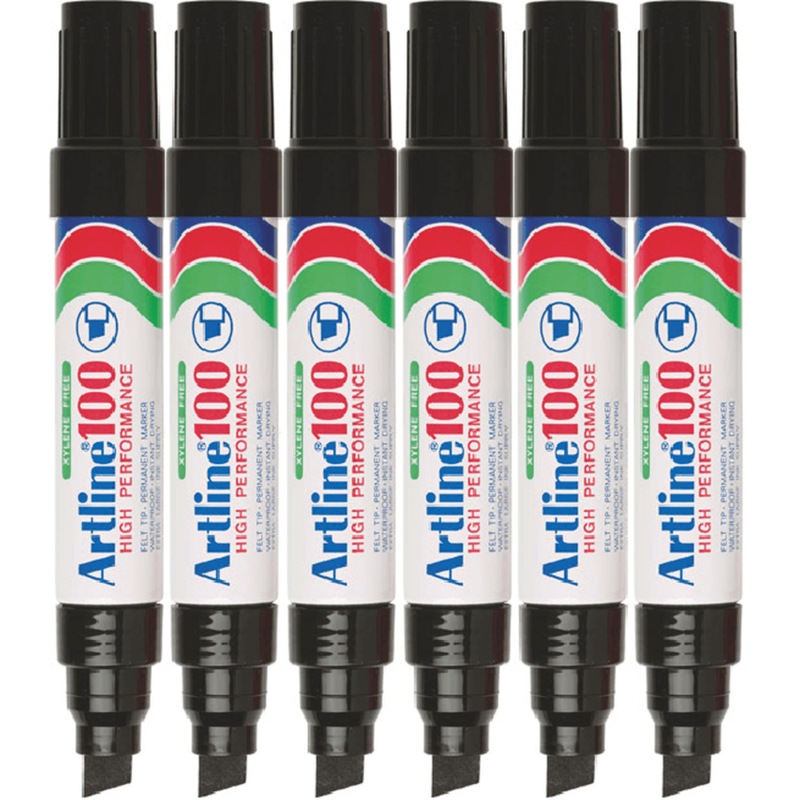 Buy Artline 100 Permanent Marker Thick 12mm Chisel Nib Black Pack 6 MyDeal