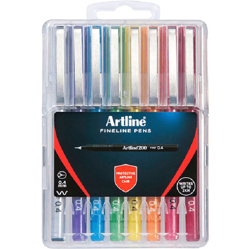 mydeal.com.au | Artline 200 Fineliner Pen 0.4mm Bright Assorted Colours Hard Case Pack 8