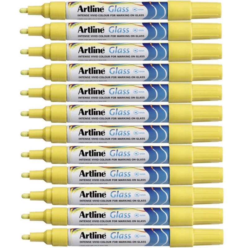 Buy Artline Glass Marker Removable 2mm Bullet Tip Yellow Box 12 MyDeal