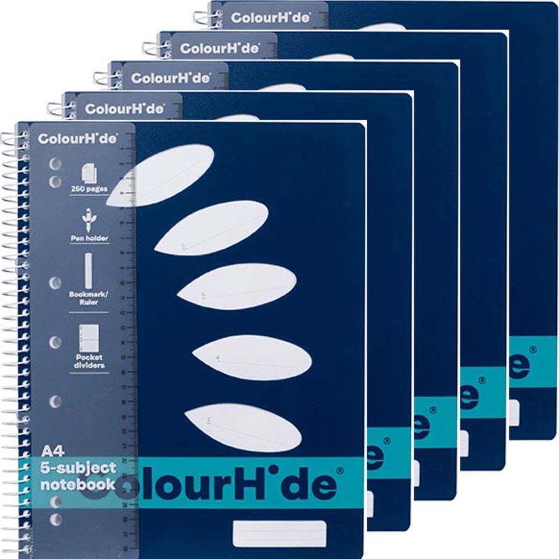 Buy Colourhide 5-Subject Section Notebook 250 Page A4 Navy Blue Pack 5 ...