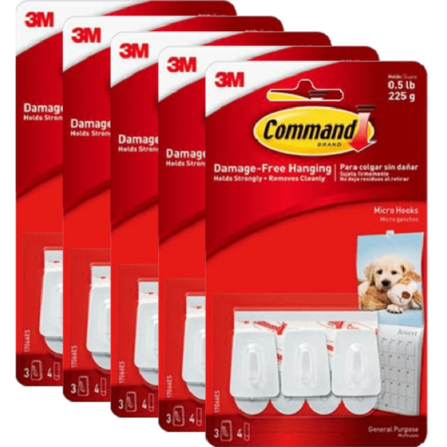 Buy Command Adhesive Micro Hooks White 3 Hooks 4 Strips Pack 5 ...