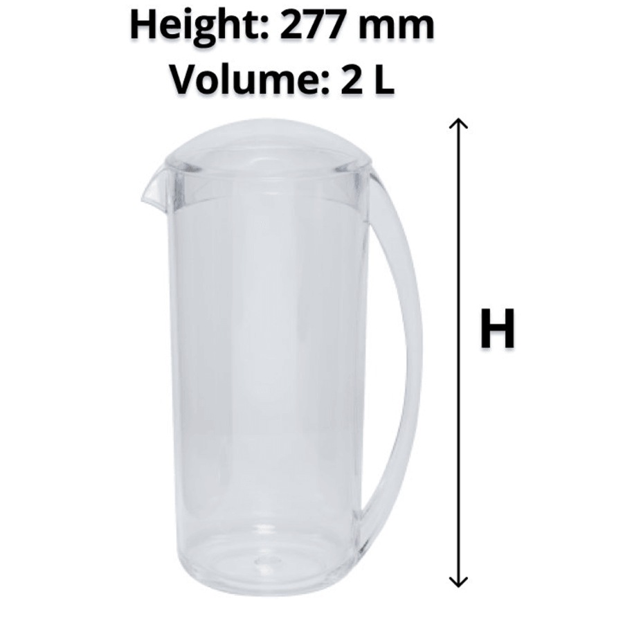 Connoisseur Water Jug Flask Plastic With Lid 2L Clear Transparent 6 Pack