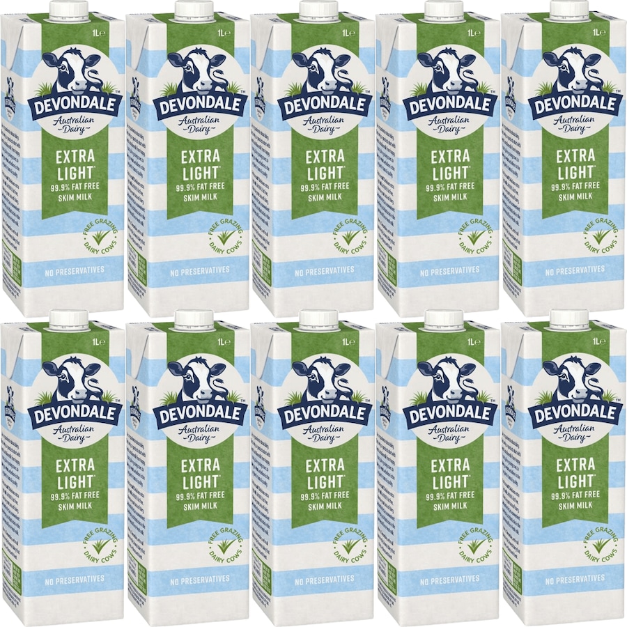 Devondale Skim Extra Light Long Life UHT Milk 1L Box 10 Carton BULK