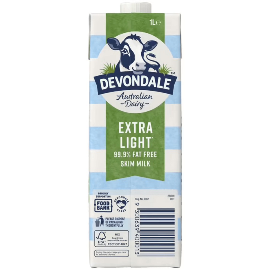 Devondale Skim Extra Light Long Life UHT Milk 1L Box 10 Carton BULK