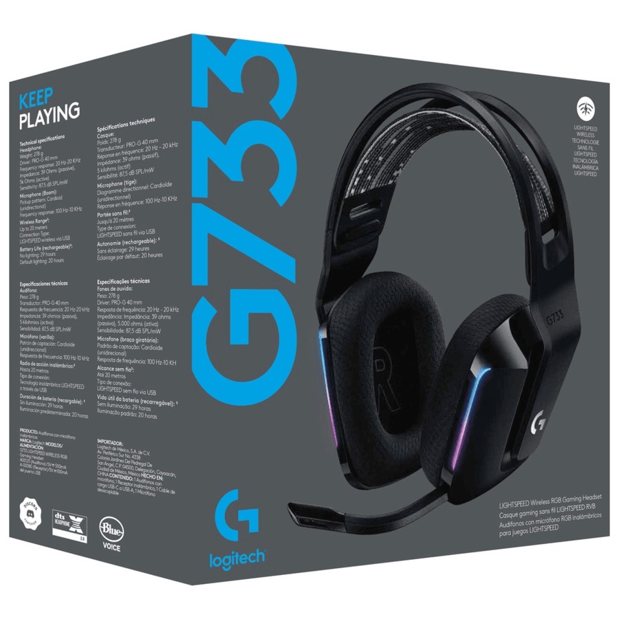 Logitech G G733 Lightspeed Wireless RGB Gaming Headset Headphones Black