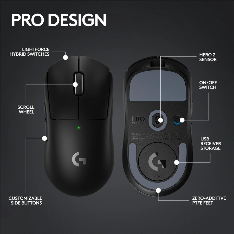 Logitech G PRO X Superlight 2 Lightspeed Wireless Gaming Mouse Black