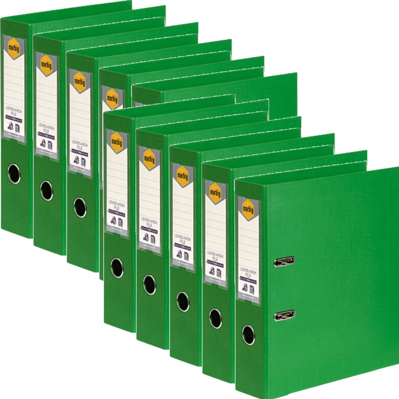 Buy Marbig Linen Lever Arch File Folder PE A4 75mm Green Box 10 - MyDeal