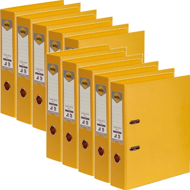 Buy Marbig Linen Lever Arch File Folder PE A4 75mm Yellow Box 10 - MyDeal