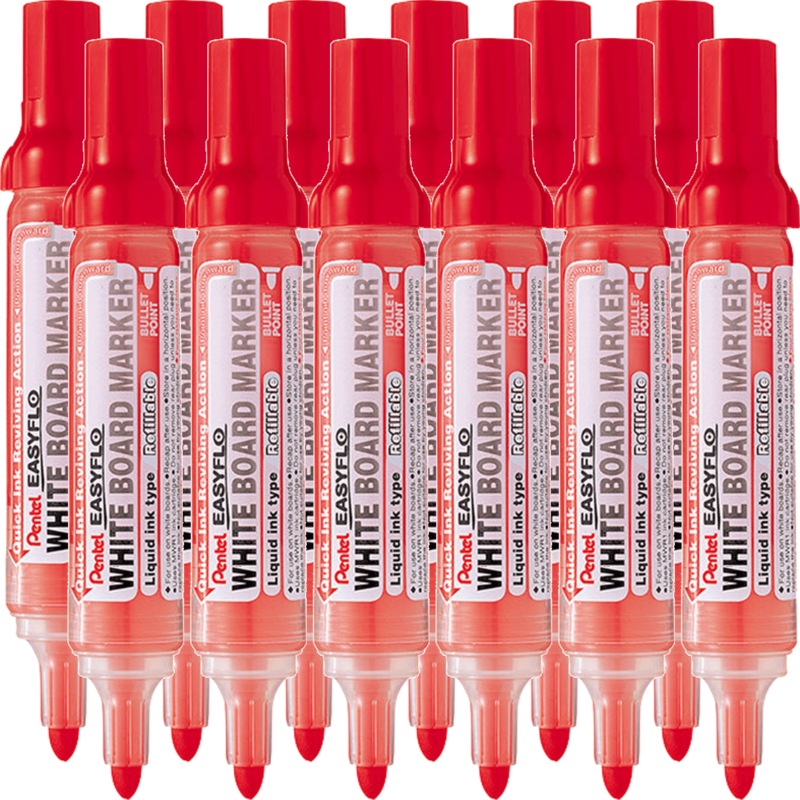 Buy Pentel MW50M Easyflo Whiteboard Marker Bullet Point Red Box 12 MyDeal