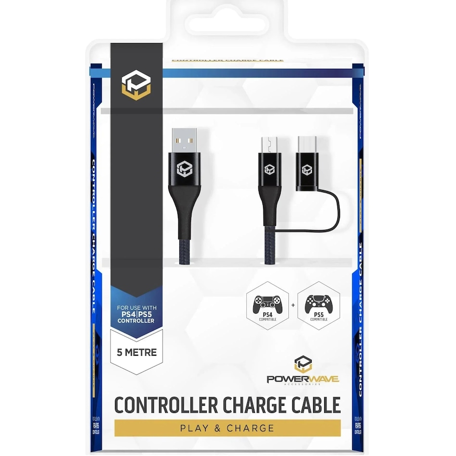 Powerwave PS5/PS4 5m Controller Charge Charging Cable USB-A/C/Micro