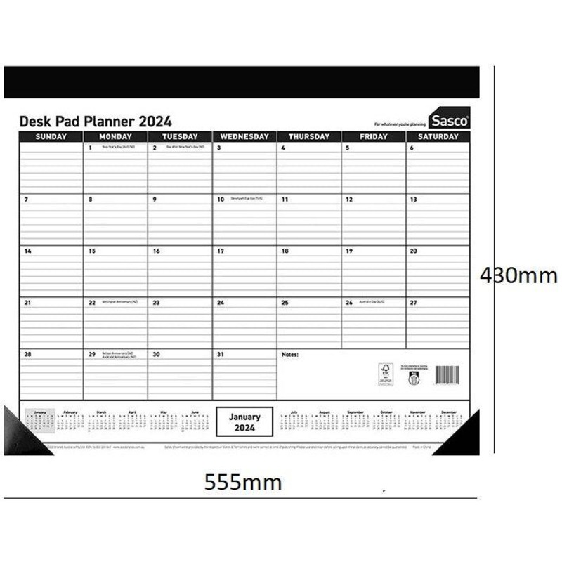 Buy Sasco 2024 Desk Planner Pad Calendar Organiser Month View 555x430mm