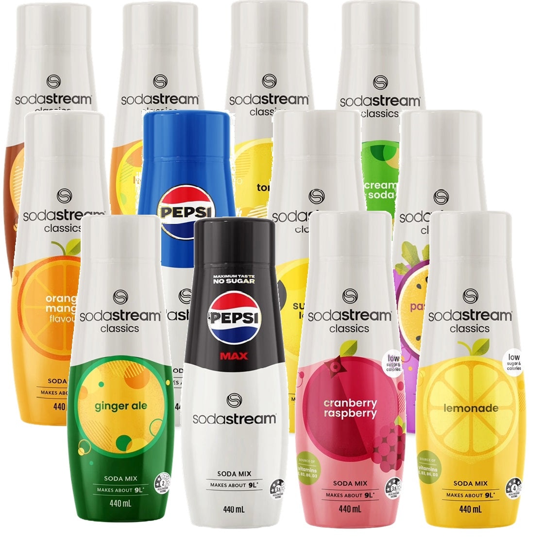 Buy SodaStream 12 Pack Variety Assorted Flavours Syrup Soda Mix 440mL ...