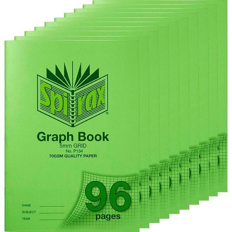 Buy Spirax P134 Graph Book 5mm Grid 96 Page A4 Green 10 Pack - MyDeal