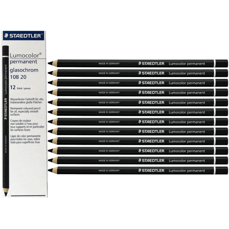Buy Staedtler 108 Lumocolor Permanent Glasochrom Pencils Black Box 12