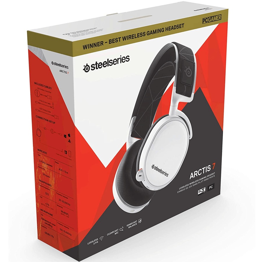 SteelSeries Arctis 7 RGB Wireless Gaming Headset Headphones White