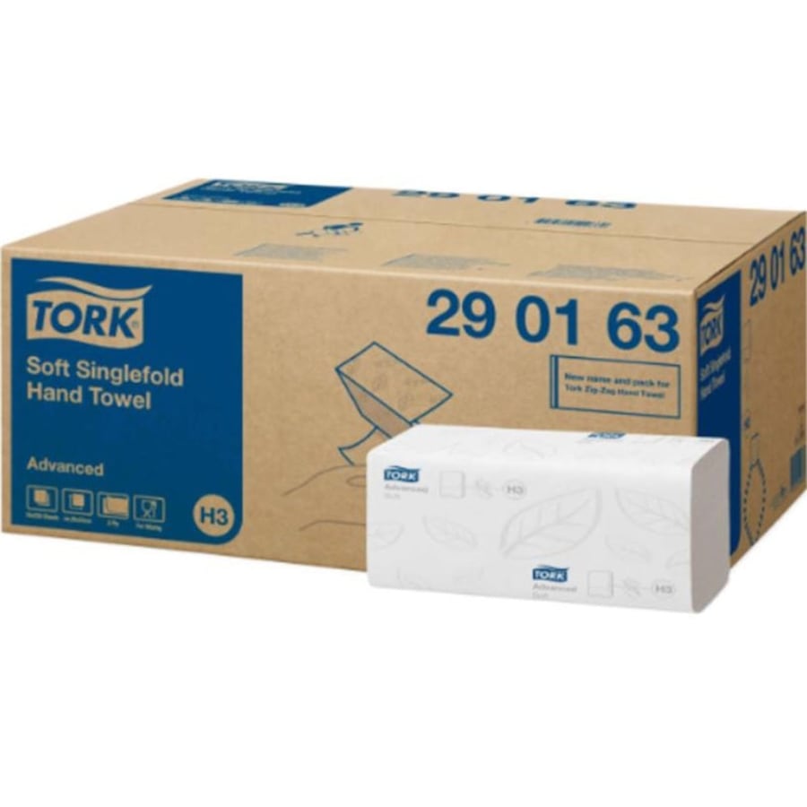 Tork 290163 Soft Singlefold H3 Hand Towels 2ply Advanced 250 Sheets x 15 Packs/Carton