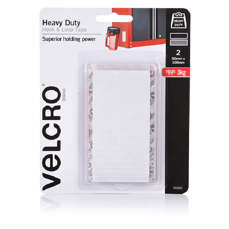 VELCRO Brand 50 x 100mm Heavy Duty Hook and Loop Tape - 2 Pack