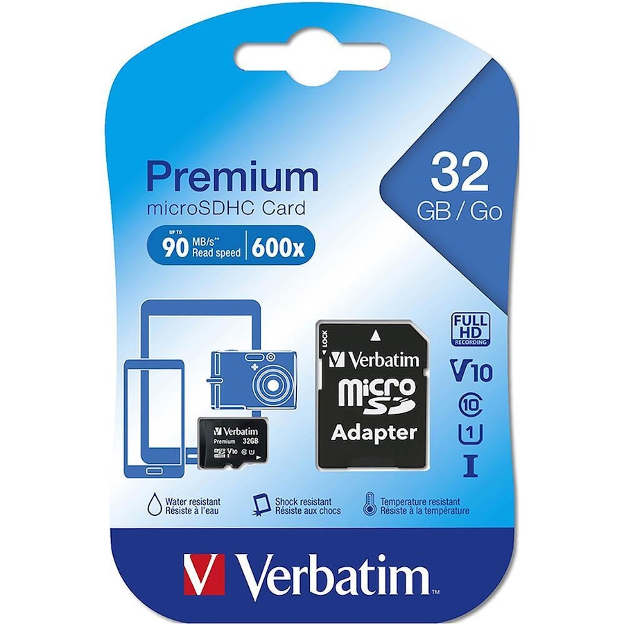Verbatim Micro SD SDHC Memory Card With Adaptor 32GB Class 10