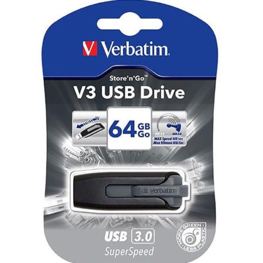 Verbatim Store-N-Go V3 USB Flash Drive 3.0 64GB Grey SuperSpeed
