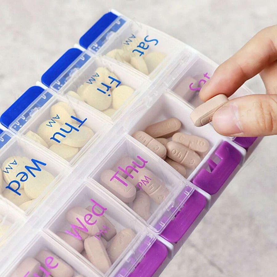 14 Slot AM PM Pill Box PM Medicine Organiser Case 7 Day Dispenser Medication