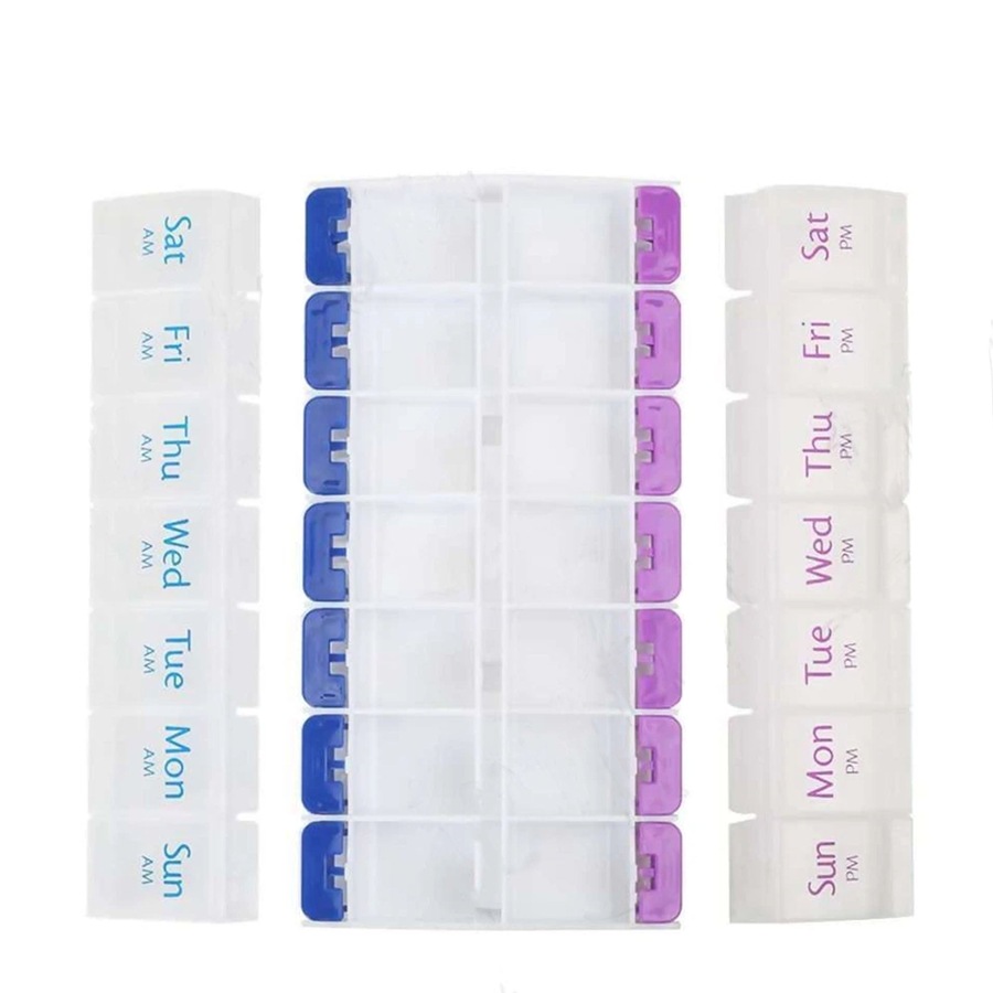 14 Slot AM PM Pill Box PM Medicine Organiser Case 7 Day Dispenser Medication