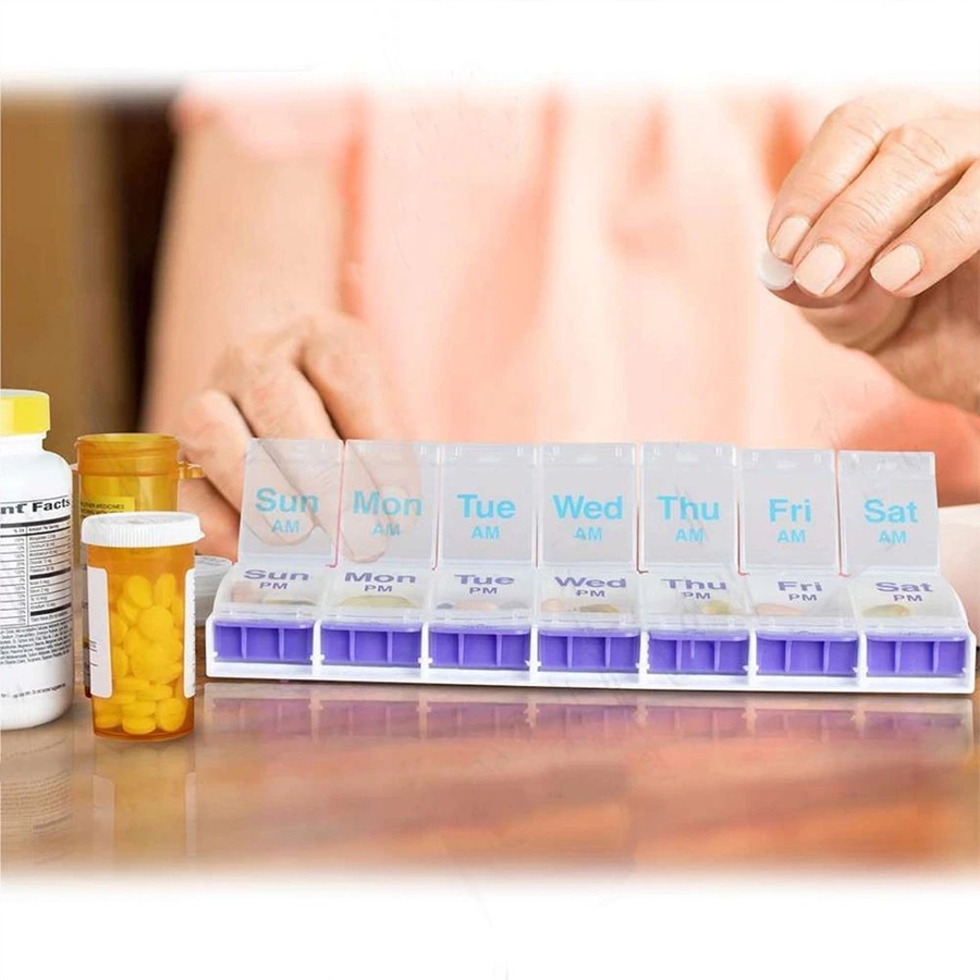14 Slot AM PM Pill Box PM Medicine Organiser Case 7 Day Dispenser Medication