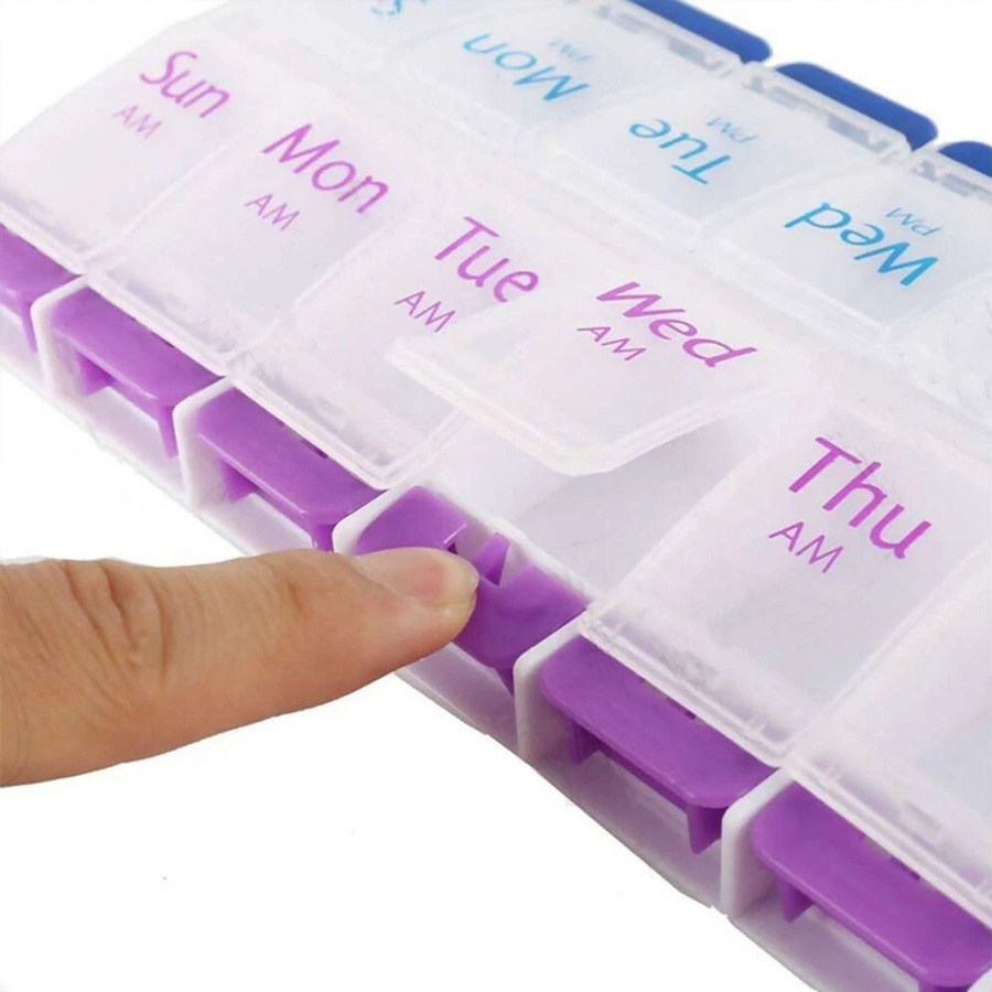 14 Slot AM PM Pill Box PM Medicine Organiser Case 7 Day Dispenser Medication