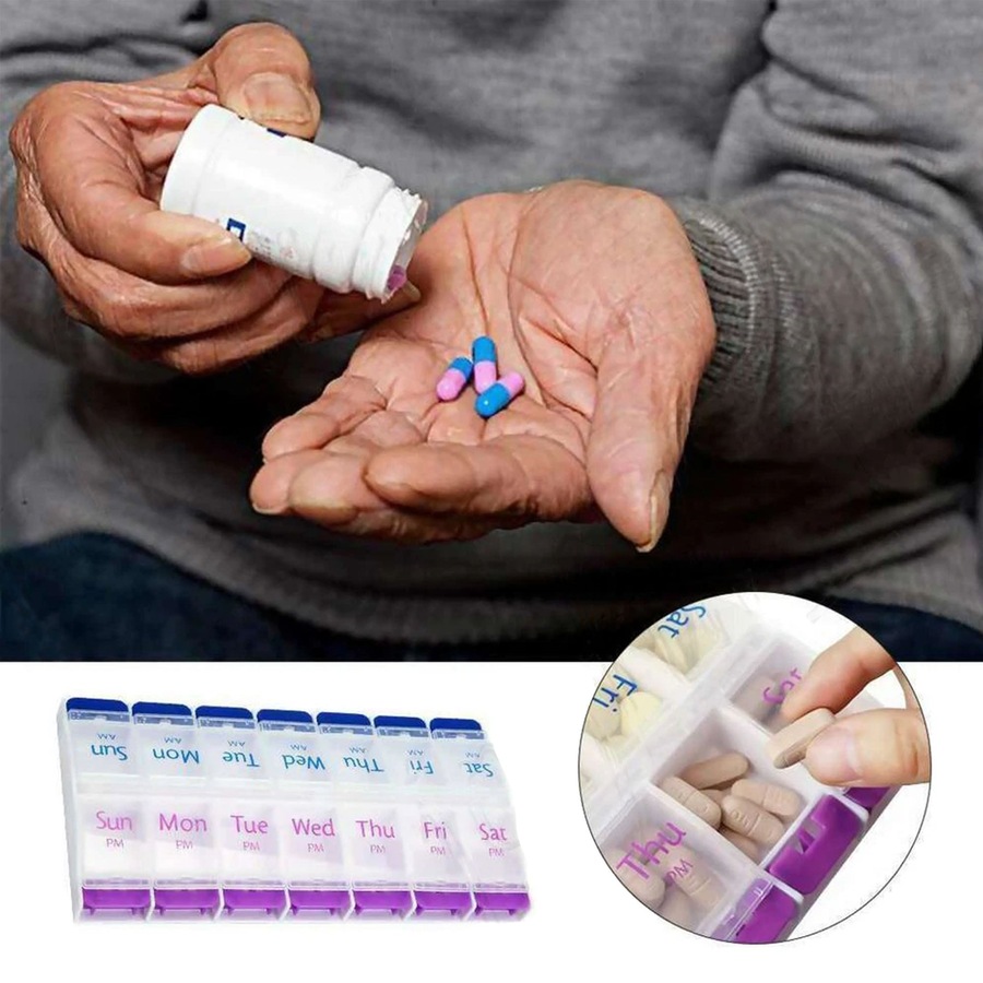 14 Slot AM PM Pill Box PM Medicine Organiser Case 7 Day Dispenser Medication
