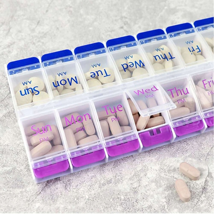 14 Slot AM PM Pill Box PM Medicine Organiser Case 7 Day Dispenser Medication