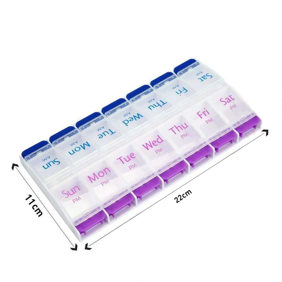 14 Slot AM PM Pill Box PM Medicine Organiser Case 7 Day Dispenser Medication