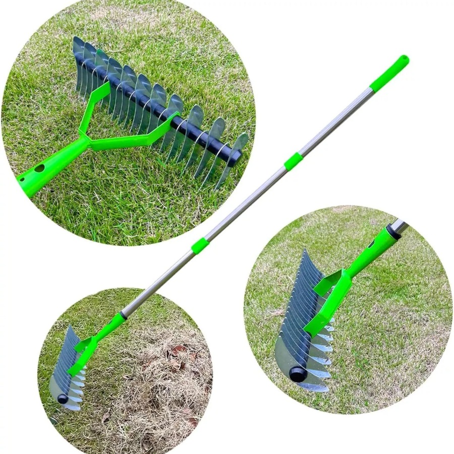15-Inch Curved Teeth Thatch Rake Lawn Dethatcher Rake For Cleaning Dead Grass