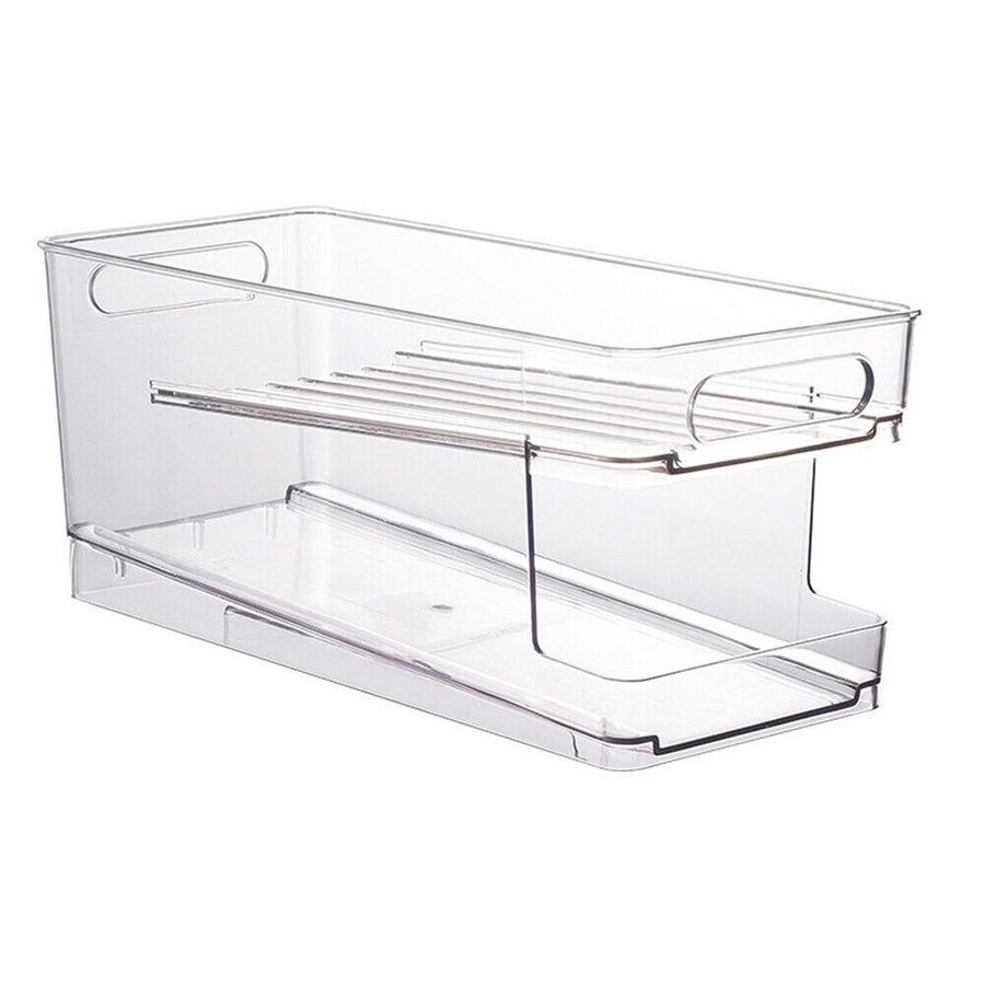 2-Layer Rolling Can Dispenser Plastic Fridge Beer Tin Holder Organiser Soda Rack