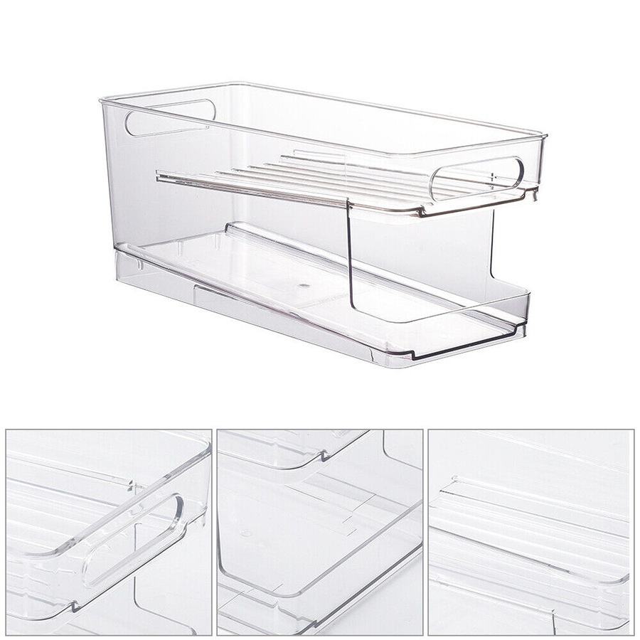 2-Layer Rolling Can Dispenser Plastic Fridge Beer Tin Holder Organiser Soda Rack
