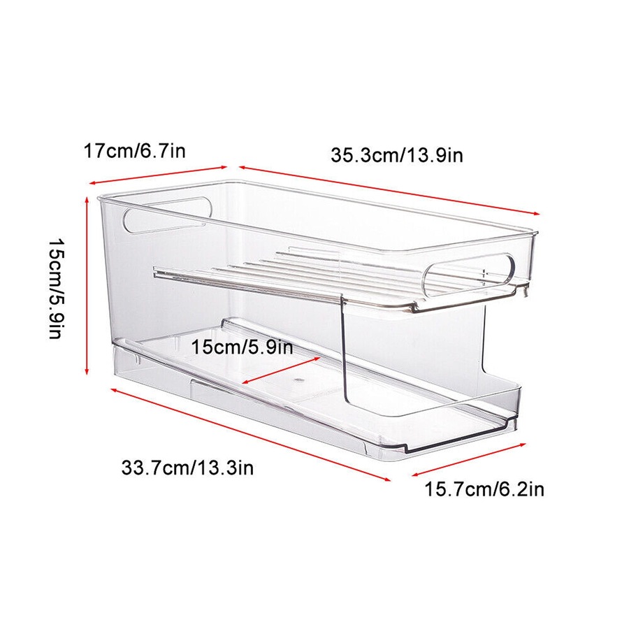 2-Layer Rolling Can Dispenser Plastic Fridge Beer Tin Holder Organiser Soda Rack