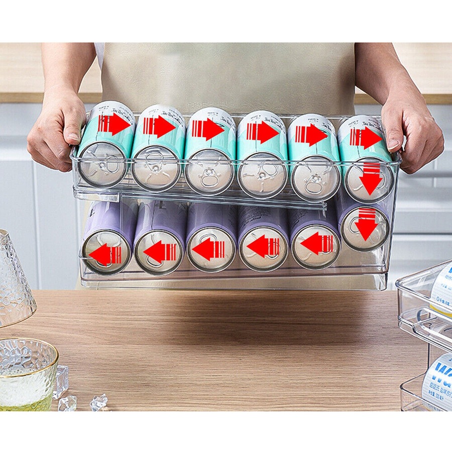 2-Layer Rolling Can Dispenser Plastic Fridge Beer Tin Holder Organiser Soda Rack