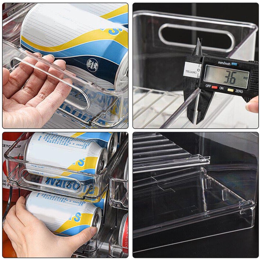 2-Layer Rolling Can Dispenser Plastic Fridge Beer Tin Holder Organiser Soda Rack