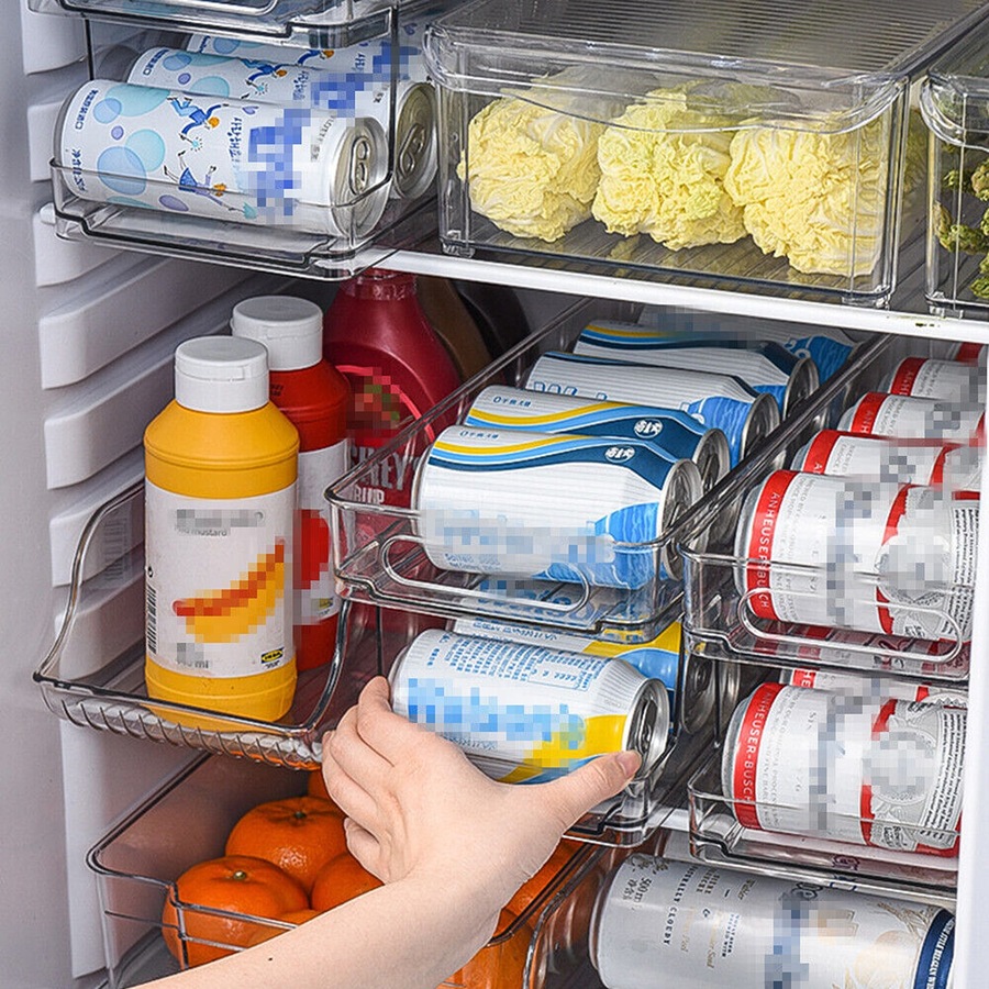 2-Layer Rolling Can Dispenser Plastic Fridge Beer Tin Holder Organiser Soda Rack