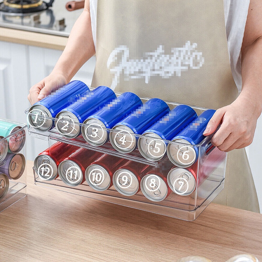 2-Layer Rolling Can Dispenser Plastic Fridge Beer Tin Holder Organiser Soda Rack