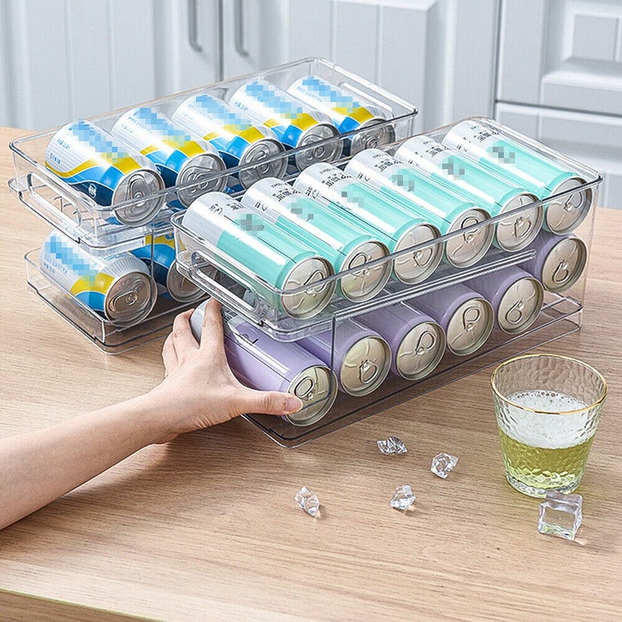 2-Layer Rolling Can Dispenser Plastic Fridge Beer Tin Holder Organiser Soda Rack