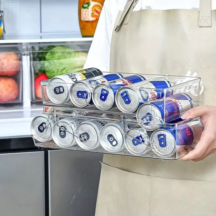 2 Tiers Stackable Beverage Holder Can Organizer Rack For Refrigerator Kitchen