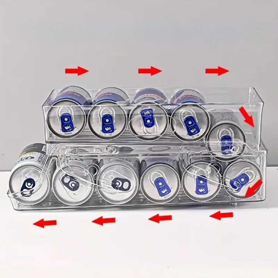 2 Tiers Stackable Beverage Holder Can Organizer Rack For Refrigerator Kitchen