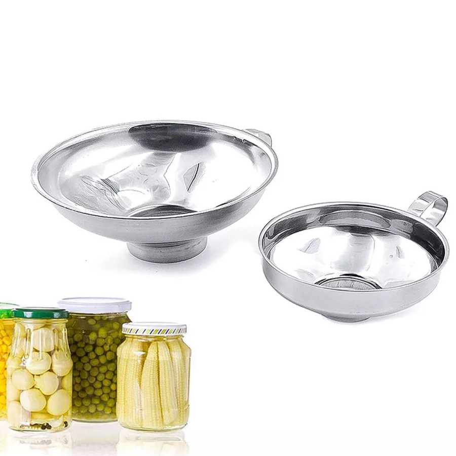 2Pcs Stainless Steel Funnel Hopper Filter Wide Mouth Canning Kitchen
