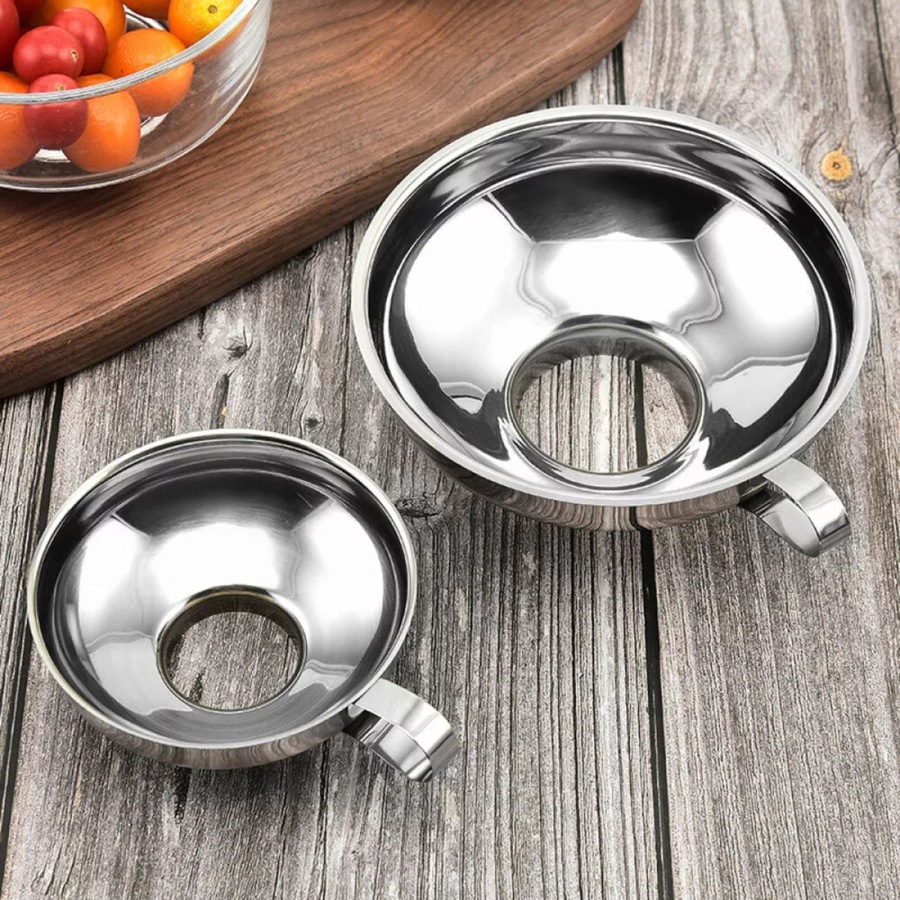 2Pcs Stainless Steel Funnel Hopper Filter Wide Mouth Canning Kitchen