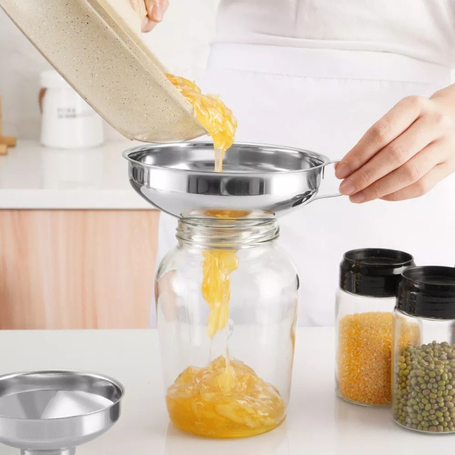 2Pcs Stainless Steel Funnel Hopper Filter Wide Mouth Canning Kitchen