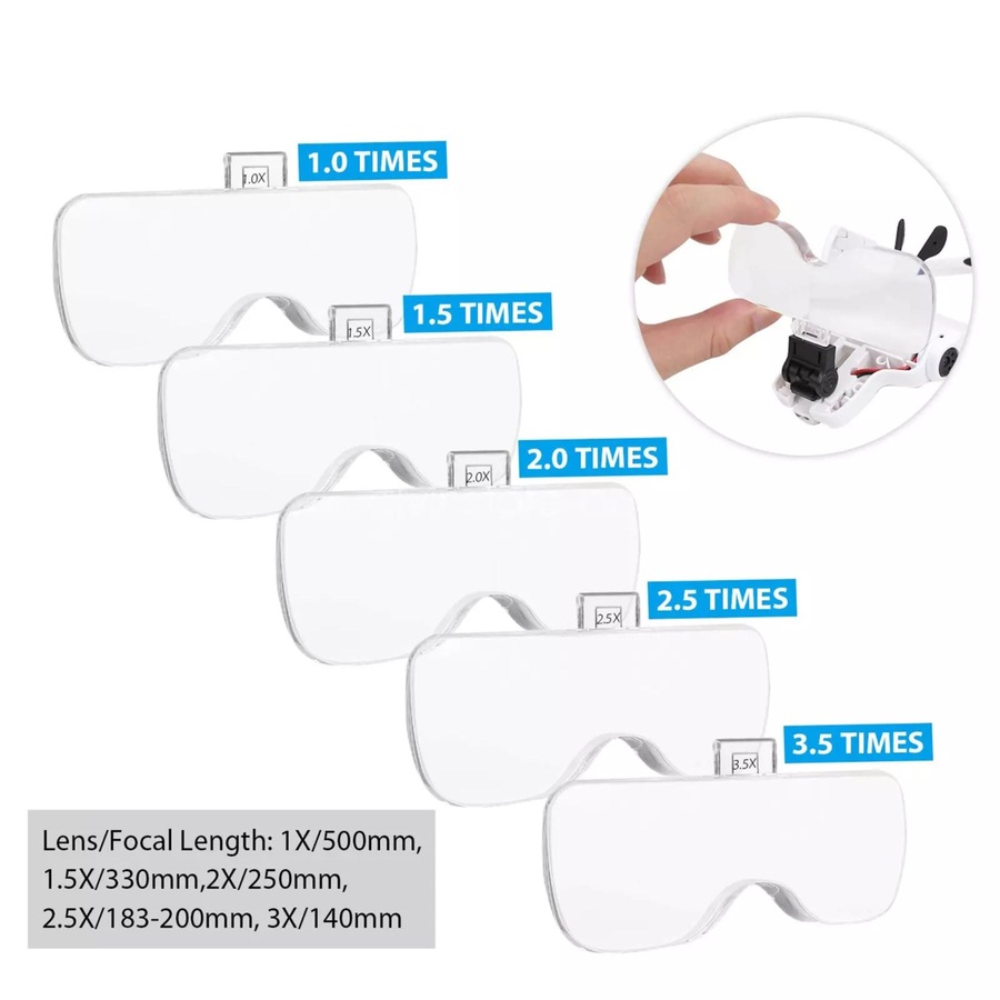 5 Lens Magnifying Glasses with LED Light Head Magnifier USB Chargable